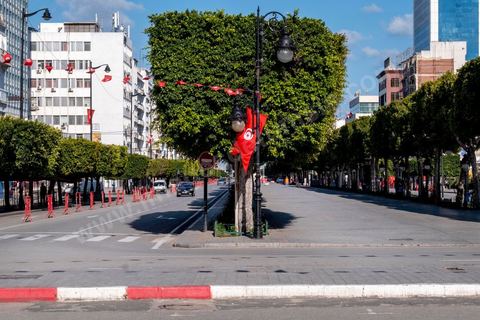 April 4, 2020: Downtown Tunis and its major thoroughfares, including Habib Bourguiba Avenue, were deserted during the government-imposed lockdown due to COVID-19. A curfew was also in effect during this period, from 6 p.m. until 6 a.m. 