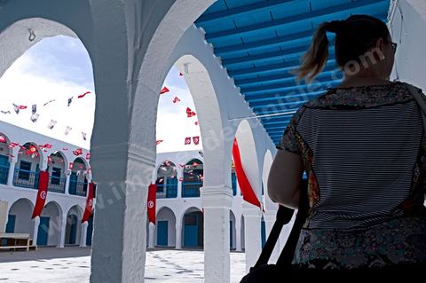 Caravanserail de la synagogue de la Ghriba durant le pelerinage juif annuel au village de Erriadh ou Hara Sghira sur l'ile de djerba
