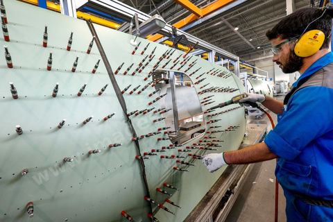 Site de production de Aérolia dans la banlieue sud de Tunis au coeur du nouveau concept de pôle aéronautique développé depuis 2009. Ce site de la filiale de Airbus Industrie produit des éléments des nouveaux Airbus A320. 