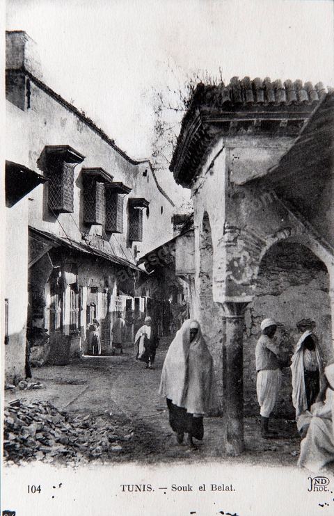 Souk El Belat dans la medina de Tunis - Carte postale ancienne Tunisie
