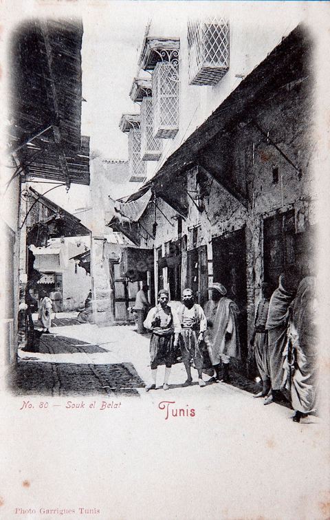 Souk El Belat dans la medina de Tunis - Carte postale ancienne Tunisie