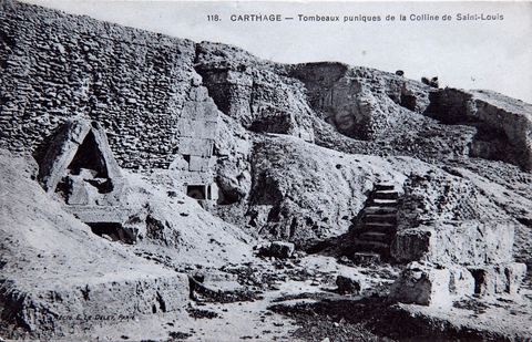 Tombeaux puniques de la colline de Saint Louis ou colline Byrsa à Carthage - Carte postale ancienne Tunisie