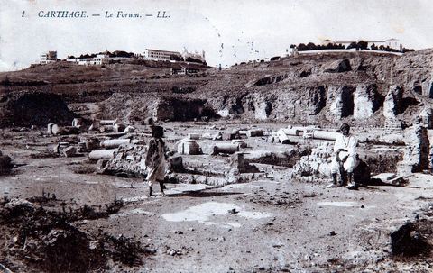 Le forum romain de Carthage - 1908 - Carte postale ancienne Tunisie