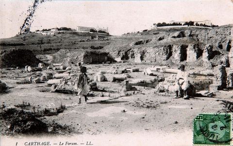 Le forum romain de Carthage - 1911 - Carte postale ancienne Tunisie