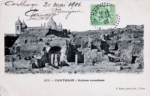 Ruines romaines et Cathédrale de Carthage - 1906 - Carte postale ancienne Tunisie