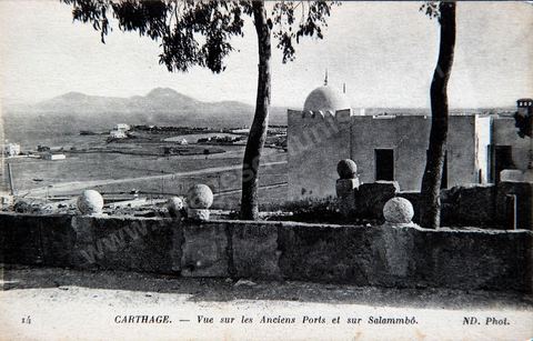 Vue sur les anciens ports puniques et sur Salmmbo à Carthage - Carte postale ancienne Tunisie