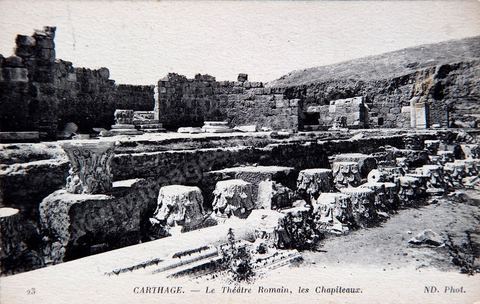 Scène du théâtre romain de Carthage - Carte postale ancienne Tunisie