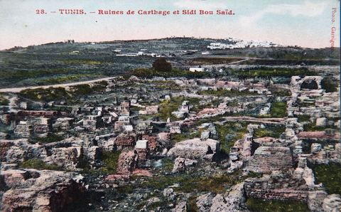 Ruines romaines de  Carthage et au fond Sidi Bou Saïd - 1918 - Carte postale ancienne Tunisie