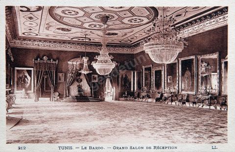 Grand salon de réception du Palais du Bardo à Tunis - datée de 1912 - Carte postale ancienne Tunisie