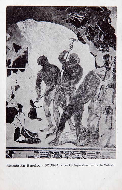 Mosaïques des Cyclopes dans l'antre de Vulcain au musée du Bardo à Tunis - Carte postale ancienne Tunisie