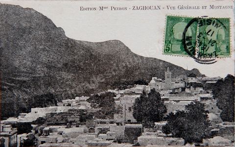 Vue générale de la ville et montagne de Zaghouan 1917 - Carte postale ancienne Tunisie
