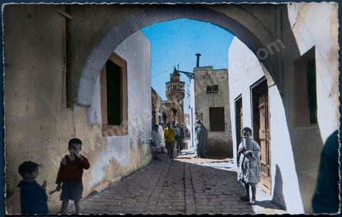 Rue de la grande mosquée médina de Bizerte - Carte postale ancienne Tunisie