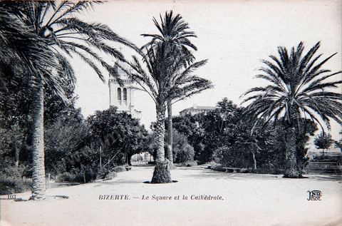 The Square and the Cathedral in Bizerte, 1925 - Vintage Postcard from Tunisia