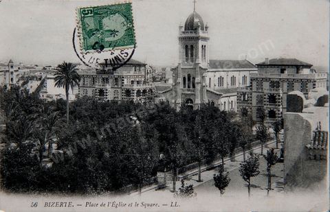 The Square, the Church, and the Park in Bizerte in 1908 - Vintage Postcard from Tunisia