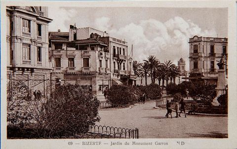 Garros Monument Garden in Bizerte  - Vintage postcard from Tunisia