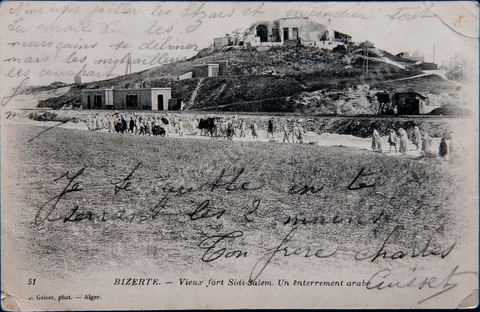 The Old Sidi Salem Fort and an Arab Funeral in Bizerte, 1916 - Vintage Postcard from Tunisia