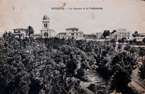 The Square and Cathedral of Bizerte, 1924 - Vintage Postcard from Tunisia