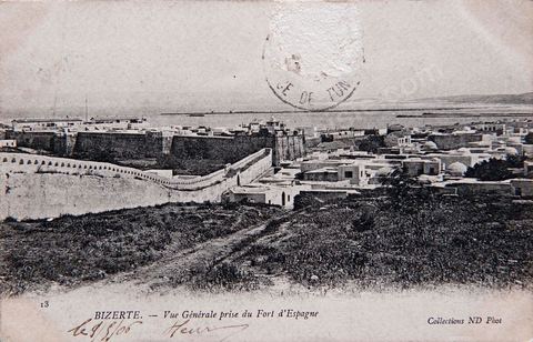 Panoramic view of Bizerte as seen from Fort d'Espagne - Vintage postcard from Tunisia