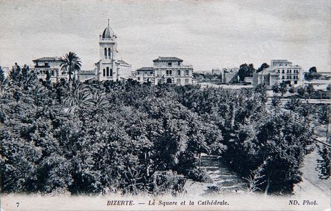The Square and the Cathedral of Bizerte, 1916 - Vintage Postcard from Tunisia