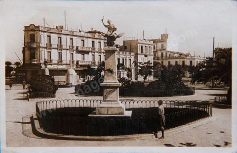 Garros Monument Square in Bizerte, 1931 - Vintage postcard from Tunisia
