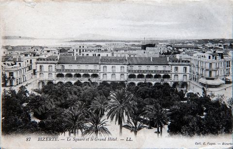 The Square and the Grand Hotel Bizerte - Vintage Postcard from Tunisia