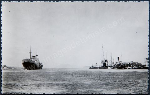 The Charles Plumier in the Bizerte Canal - Vintage postcard from Tunisia