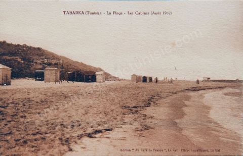 Tabarka - La plage - Les cabines 1932 - Carte postale ancienne Tunisie