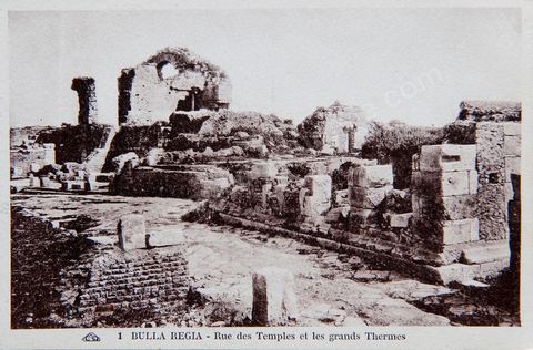 Rue des Temples et Grands Thermes sur le site archéologique romain de Bulla Regia - Carte postale ancienne Tunisie