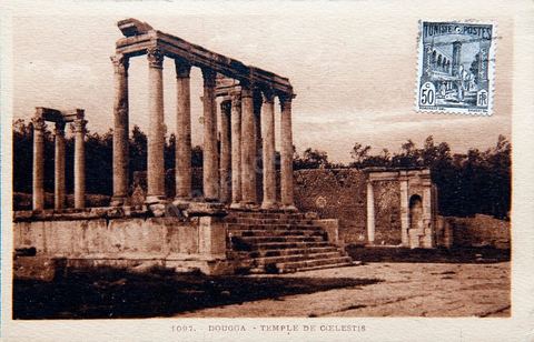 Le temple de Caelestis - Ruines romaines de Dougga - 1933 - Carte postale ancienne Tunisie