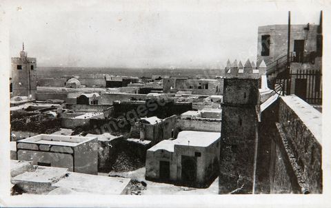 Vue sur la medina et la mosquée Hammamet - datée de 1951 - Carte postale ancienne Tunisie