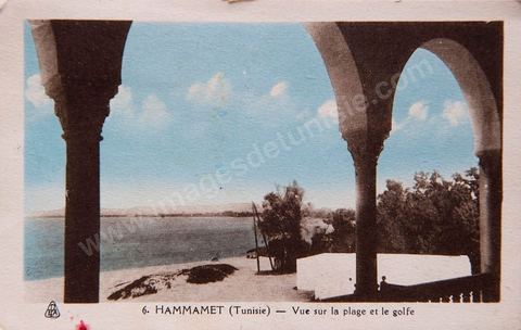Hammamet - Vue sur la plage et le golfe - Carte postale ancienne Tunisie