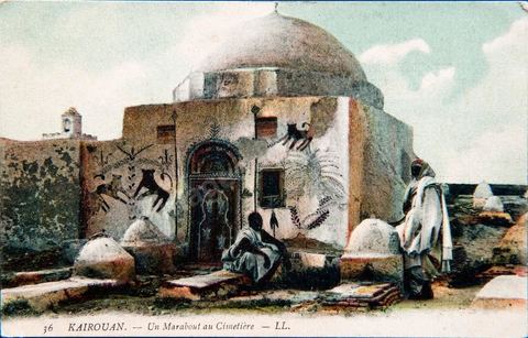 Un marabout dans le cimetière de Kairouan 1914- Carte postale ancienne Tunisie
