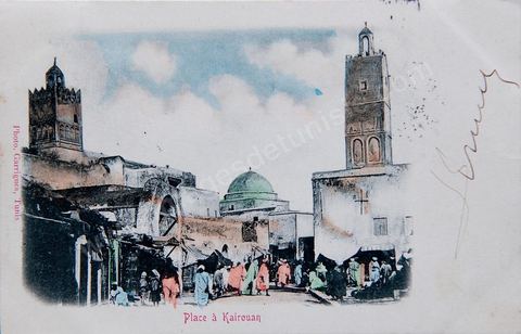 Mosquées, minarets sur place à Kairouan 1902- Carte postale ancienne Tunisie