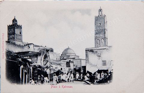 Mosquées, minarets sur place à Kairouan 1902- Carte postale ancienne Tunisie
