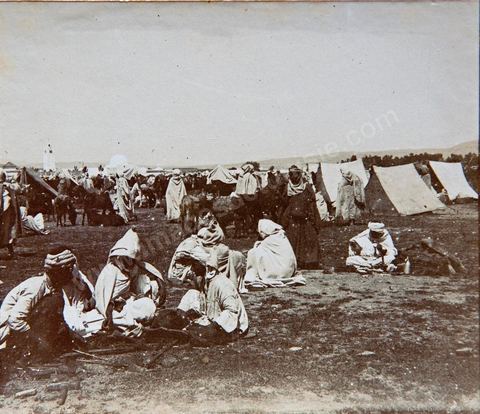 Campement au marché de Kairouan - Photo ancienne tirage papier original