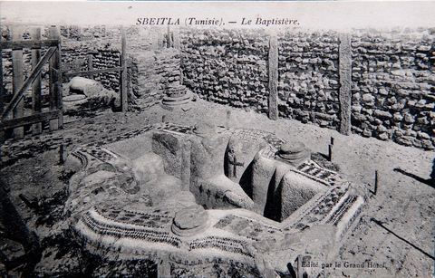 Le Baptistère de église byzantine à Sbeitla -  Ruines romaine de Sbeitla (ancienne Sufetula) - Carte postale ancienne Tunisie