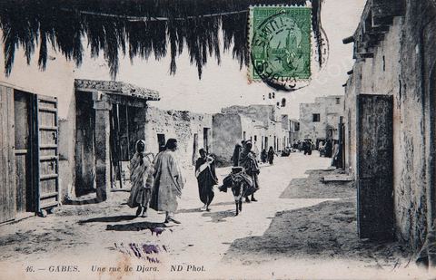 Une rue de Djara à Gabès - 1911 - Carte postale ancienne Tunisie