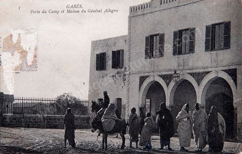 Porte du Camp et maison du général Allegro à Gabès - 1908 - Carte postale ancienne Tunisie
