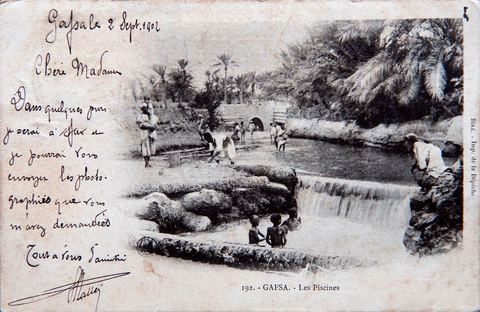 Les piscines de Gafsa - datée de 1902 - Carte postale ancienne Tunisie