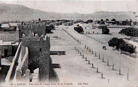 Vue vers le camp militaire prise de la Kasbah de Gafsa - datée 1914 - Carte postale ancienne Tunisie