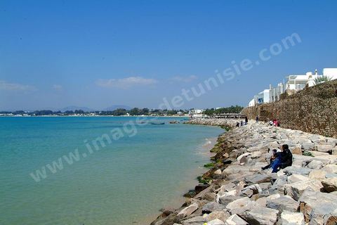 Rempart en bord de mer et villas de la medina d'Hammamet