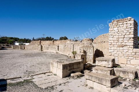Amphithéâtre sur le site archéologique de Makthar, vestige de l'antique Mactaris, au centre-ouest de la Tunisie, est situé à Makthar, ville sur la bordure nord de la dorsale tunisienne.Le site est l'un des plus étendus du pays, et une grande partie n'a pas encore fait l'objet de recherches archéologiques. Outre les nombreux vestiges qu'il abrite au sein d'un parc archéologique comme le forum, les thermes, la schola des Juvenes, ... un petit musée présente diverses pièces archéologiques trouvées sur le site.