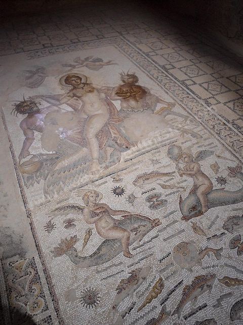 Sous sol et pavement mosaiques de la maison d'Amphitrite sur le Site archéologique de Bulla Regia 