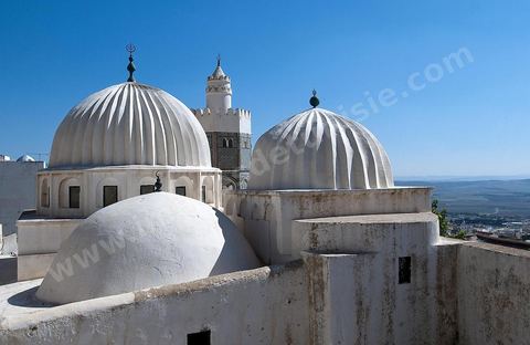 Coupoles et minaret de la mosquée et du mausolé Sidi Bou Makhlouf sur le haut de la colline du Kef