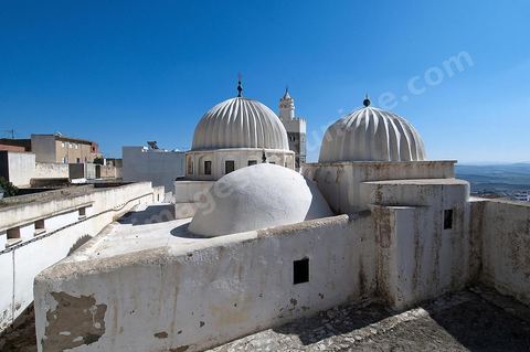 Coupoles et minaret de la mosquée et du mausolé Sidi Bou Makhlouf sur le haut de la colline du Kef