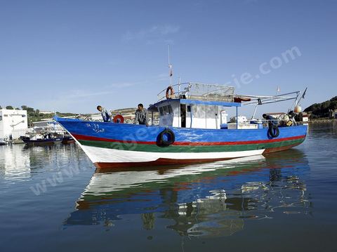 bâteau de pêcheur et pêcheurs sur le port de tabarka