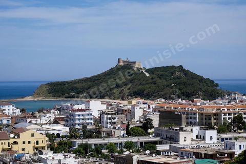 A panoramic view of Tabarka and the Genoese fort, nestled between the sea and the mountains.
