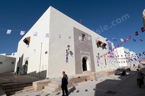 Facade of the new museum in front of the Great Mosque of Kairouan in the medina