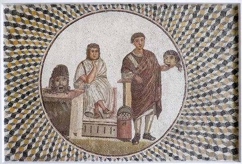 mosaique Auteur tragique et acteur comique - musée archéologique de Sousse dans la Kasbah située en haut de la medina de Sousse