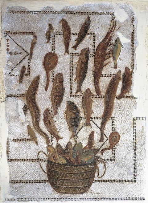 Mosaique Panier de poissons - musée archéologique de Sousse dans la Kasbah située en haut de la medina de Sousse